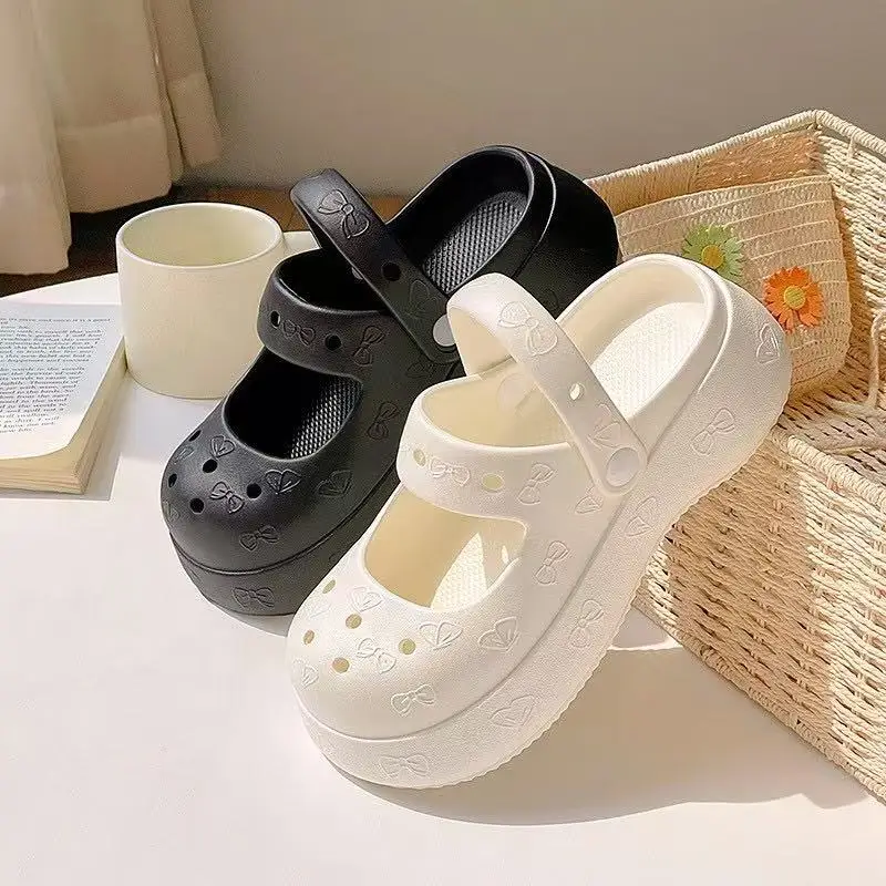 

2025 г., модная садовая обувь Мэри Джейн, женские тапочки на платформе, милые летние домашние пляжные шлепанцы на толстой подошве для девочек «сделай сам», женская обувь