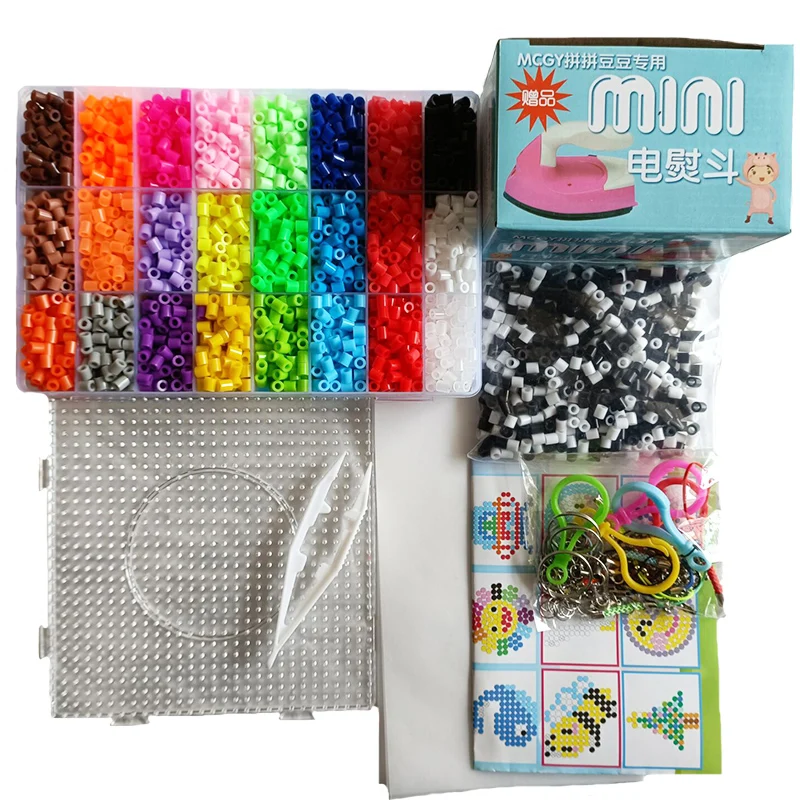 Perler Beads Kit 5mm/2.6mm Hama beads Whole Set with Pegboard and Iron 3D Puzzle DIY Toy Kids Creative Handmade Craft Toy Gift