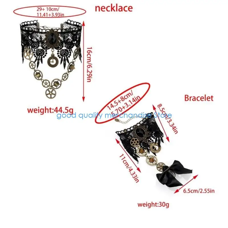 Y5JD Wristband Gear Chokers Necklace Dark Lace Necklaces Elaborate Gear Chokers