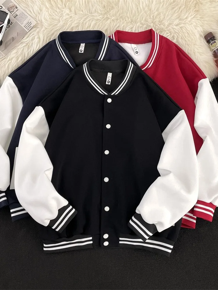 Retro American Splice Color Baseball Jacket Men's Casual Spring Autumn Top Trendy Brand Couple's Casual Jacket