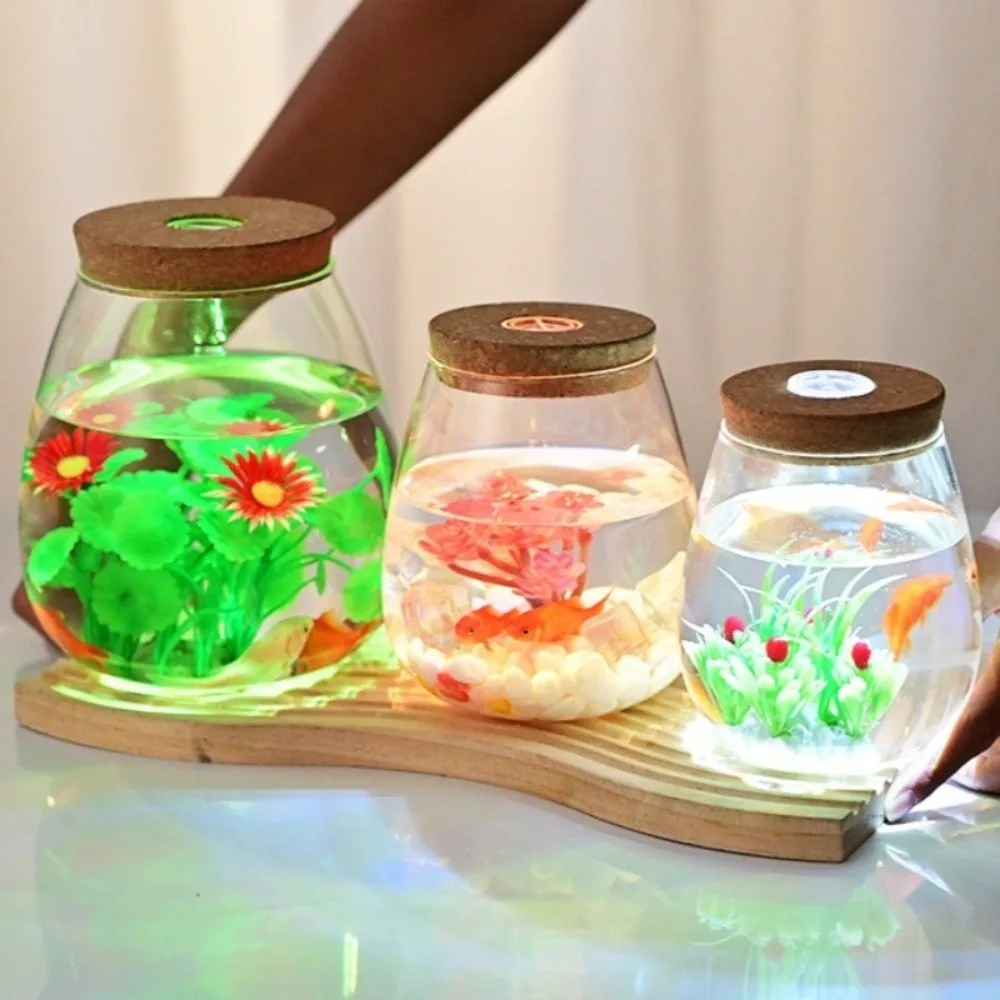 Glass Material Glass Planter Thick Wooden Base Vase Rack Modern Tabletop Design Flower Arrangement Vase Home Decoration