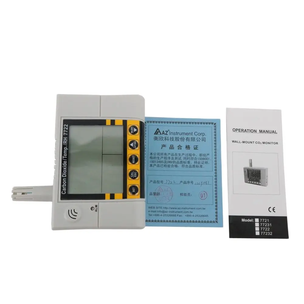 AZ7722 Digital 3 in 1 Air Monitor Carbon Dioxide Tester Temperature Meter RH Meter CO2 Gas Detector 0~9999 ppm