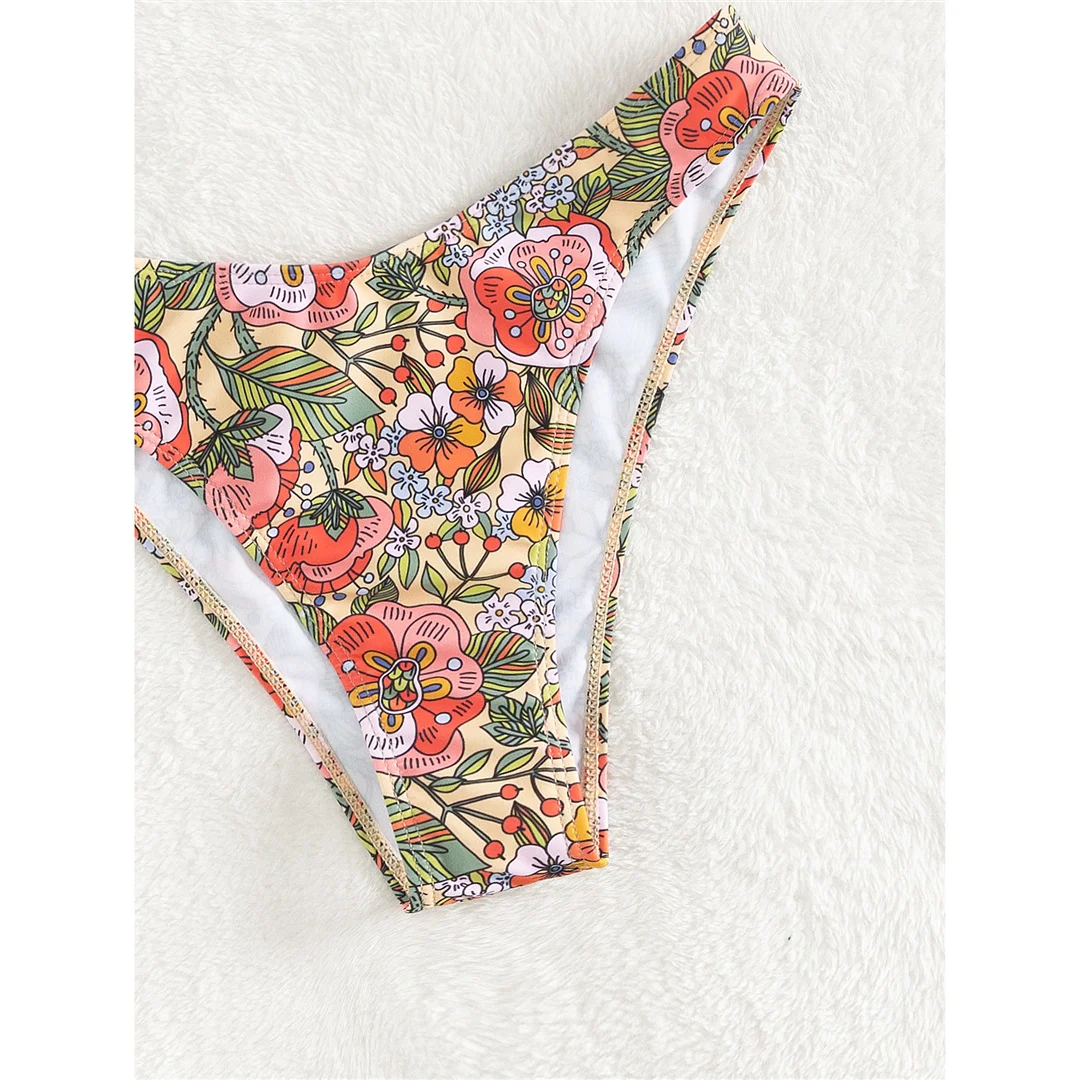 Brasilianischer Bikini mit Blumenmuster, mittelhoher Bund, Damen-Badebekleidung, zweiteiliges Bikini-Set, Badeanzug, Badebekleidung, Modell V5002. – Detail 18