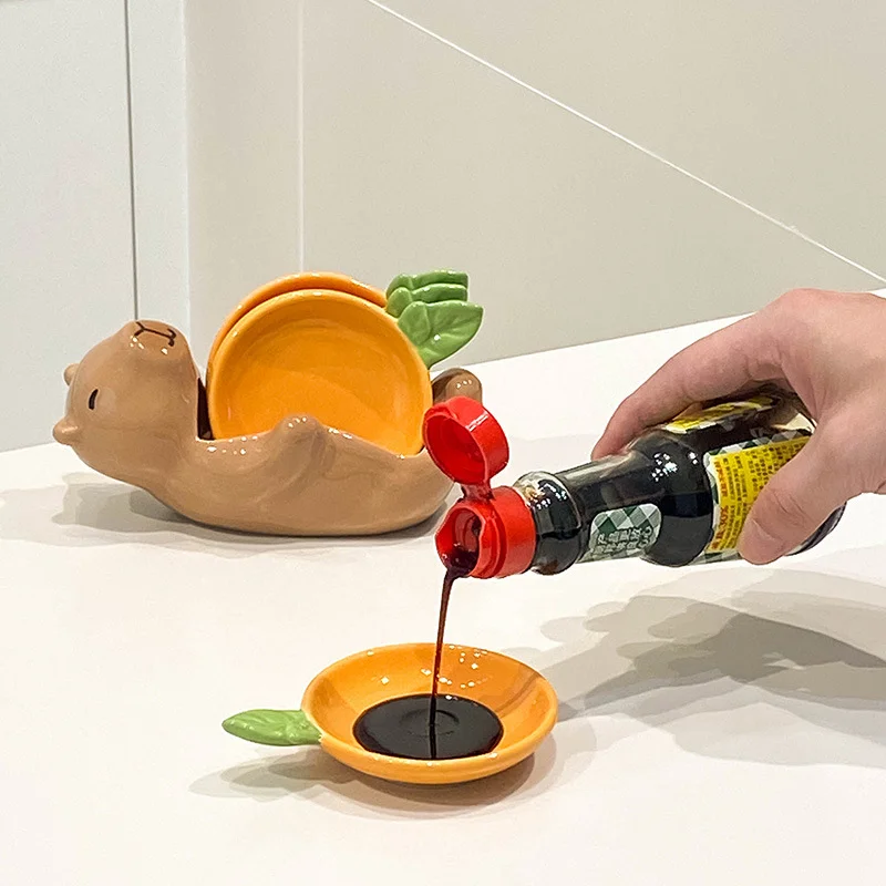 

4PCS Ceramics Capibara Dipping Dish Sauce Plate Set Ketchup Salad Dressing Seasoning Bowl Kitchen Accessories Sauce Container