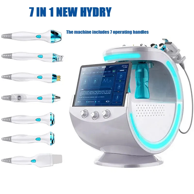 Machine hydro-face intelligente de microdermabrasion bleu glace, tendances de beauté 2025, Peeling de la peau avec analyseur de Scanner cutané