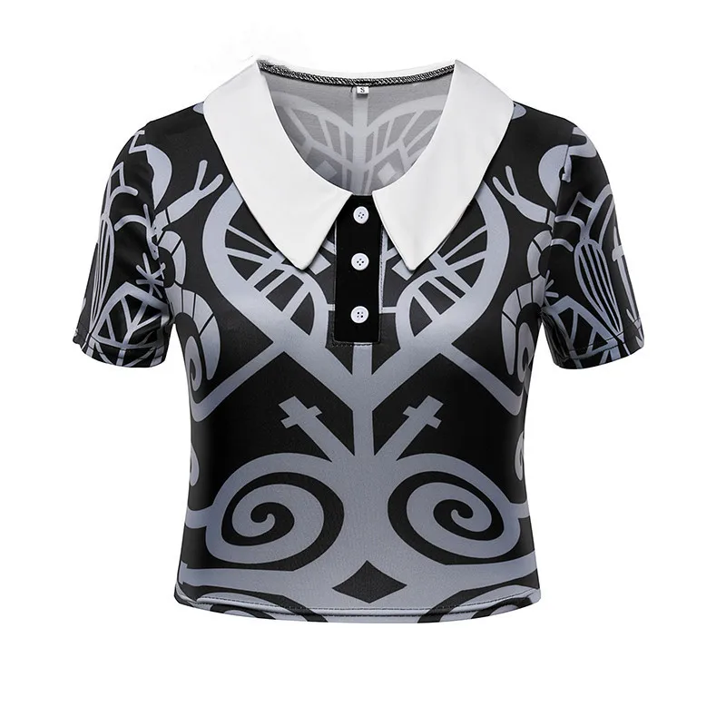 Gothic Dark Printed Doll Collar T-shirt Female Punk Summer Short-sleeved Shirt