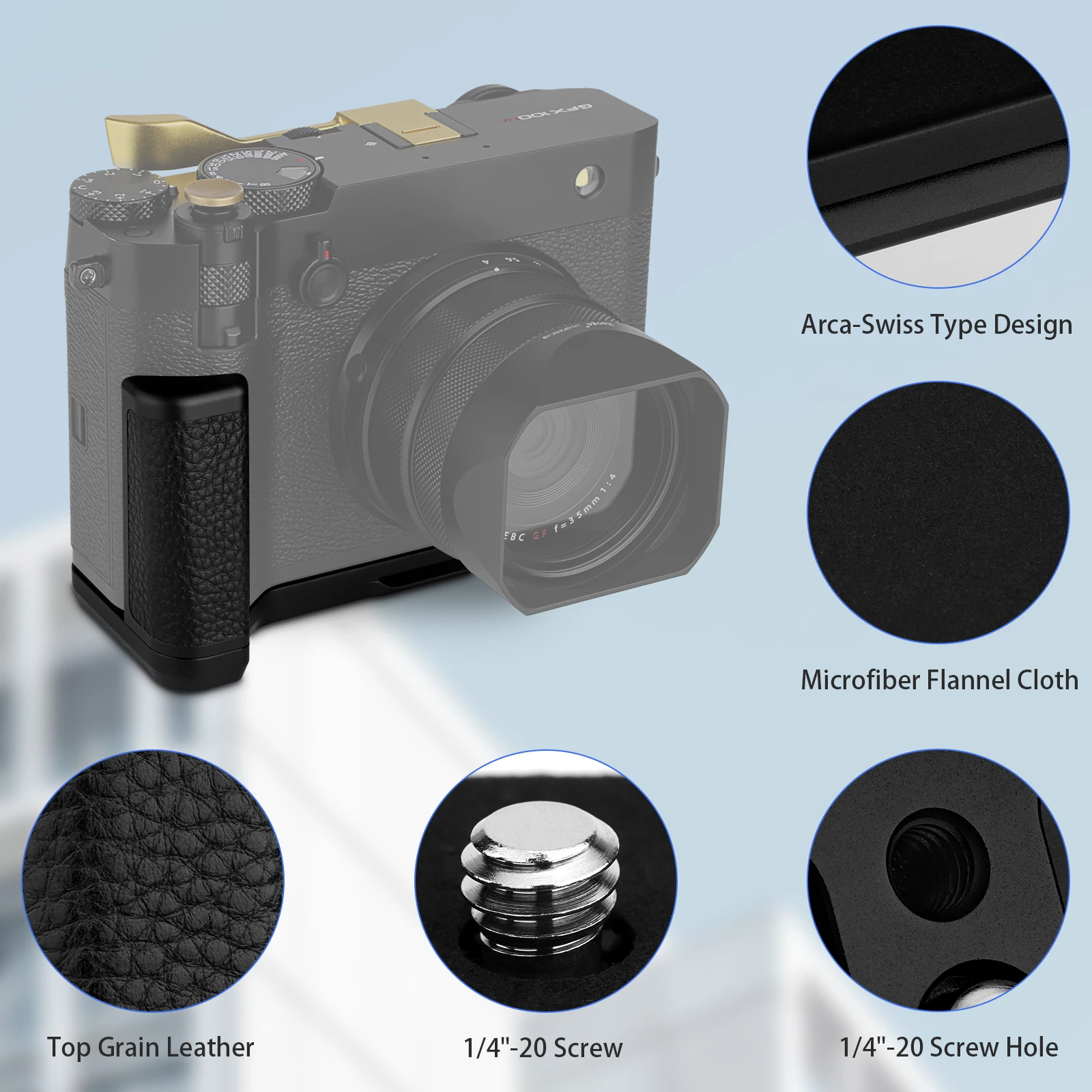 Haoge Handgriff für Fujifilm GFX100RF Kameragehäuse L-förmiger Griffhalter HG-GFXRF-B Schwarz mit Arca-Swiss Standardplatte – Detail 7
