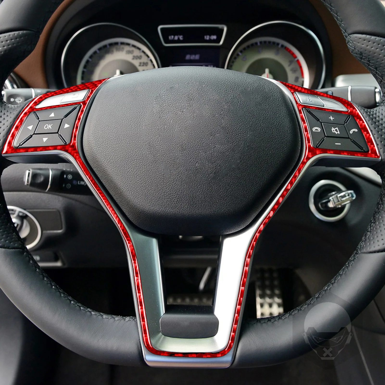 لبنز CLA C117 GLA X156 2014-2018 ألياف الكربون الحمراء مركز الملاحة راديو باب رفع لوحة اكسسوارات السيارات ملصق مزخرفة #2