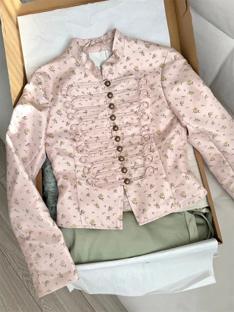 Guobioziy Women's Coat 2026 Early Autumn New Arrival European and American Style Fashion Floral Print Slim Short Blazer
