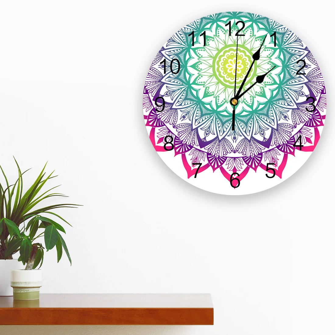 Datura Flower Bohemian White Mandala Large Wall Clock Dinning Restaurant Cafe Decor Round Wall Clocks Silent Home Decoration