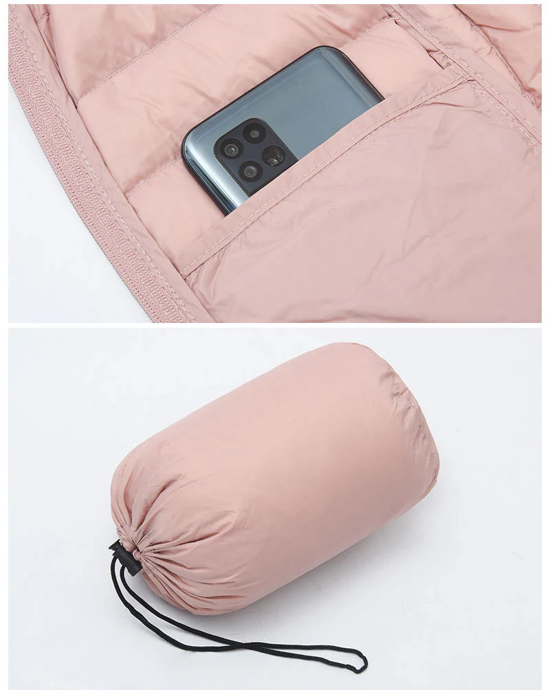 Schinteon Women Ultralight 90% White Duck Down Jacket with Removable Hood Autumn Winter Thin Outwear Portable Storage 2026 New