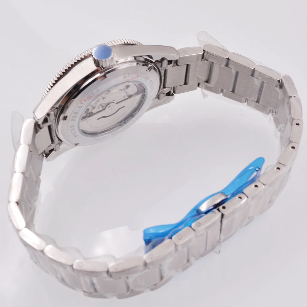 นาฬิกาคริสตัลแซฟไฟร์ 41 มม. NH35 นาฬิกาสปอร์ตกลไกอัตโนมัตินาฬิกาสร้อยข้อมือสแตนเลส