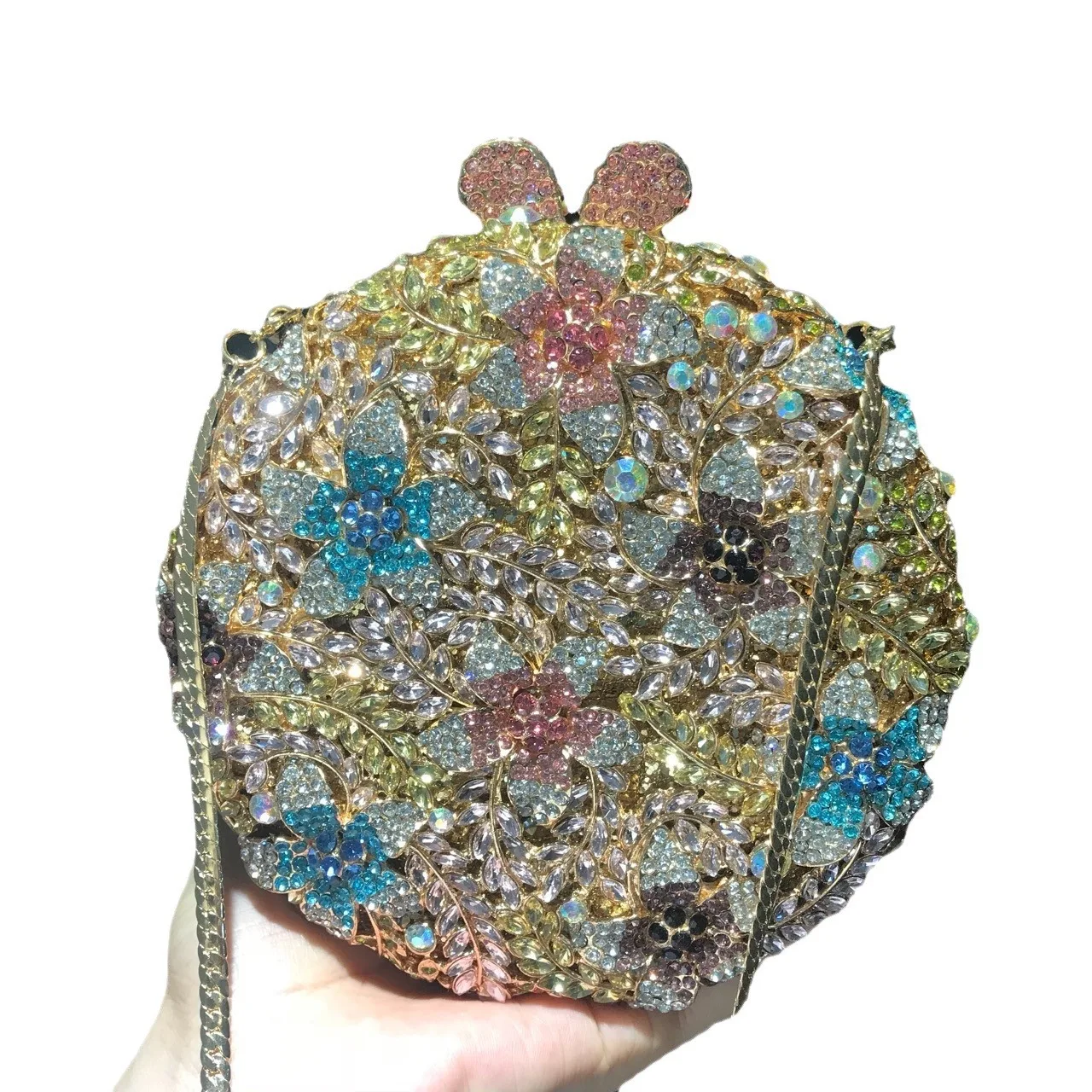 

Round Wheat Ear Flower Diamond Dinner Bag Rhinestone Small Cosmetic Banquet Dress Gem Bag Clutch Sac À Main Femme Luxe De Marque