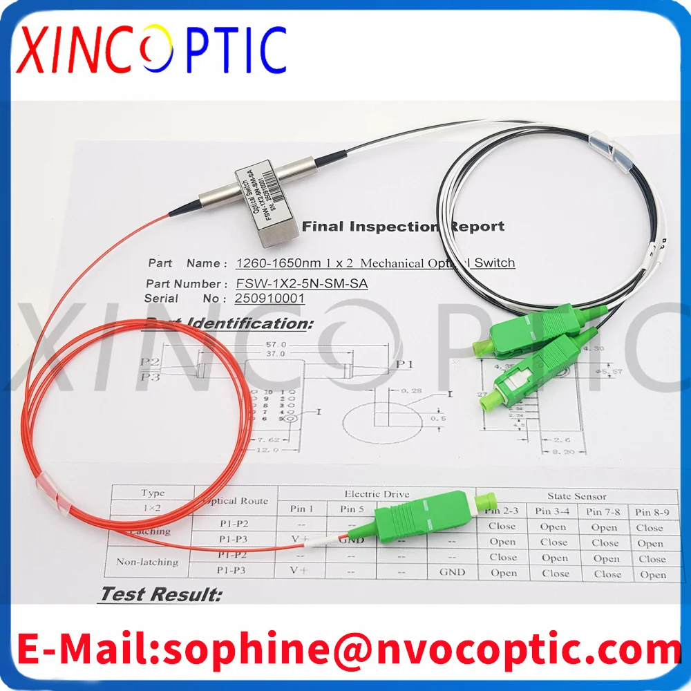 OSW 1*2 SM-13/15-5-N-25-10-LA 1x2 مفتاح بصري ميكانيكي، غير قابل للإغلاق 5V SM 1310/1550nm ميكانيكي مع LC/SC/FC/ST/APC/UPC