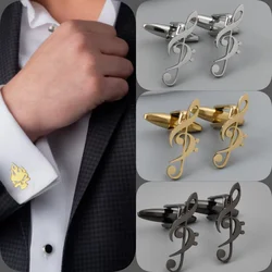 Musical symbol hollow cufflinks, gold-plated French shirt cuffs in silver, suit accessories black cufflinks, men's gifts