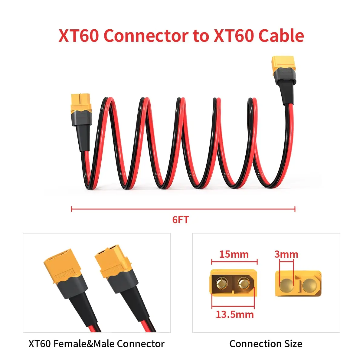 Cavo di prolunga XT60 12AWG Connettore XT60 femmina-maschio per pannello solare centrale elettrica portatile batteria RC (6FT)