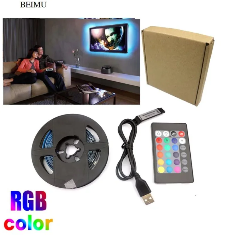 Tira de luces LED RGB USB de 6,6 pies (2M) 5V SMD5050 16leds/M cinta Flexible que cambia de Color para pantalla de visualización retroiluminación de TV