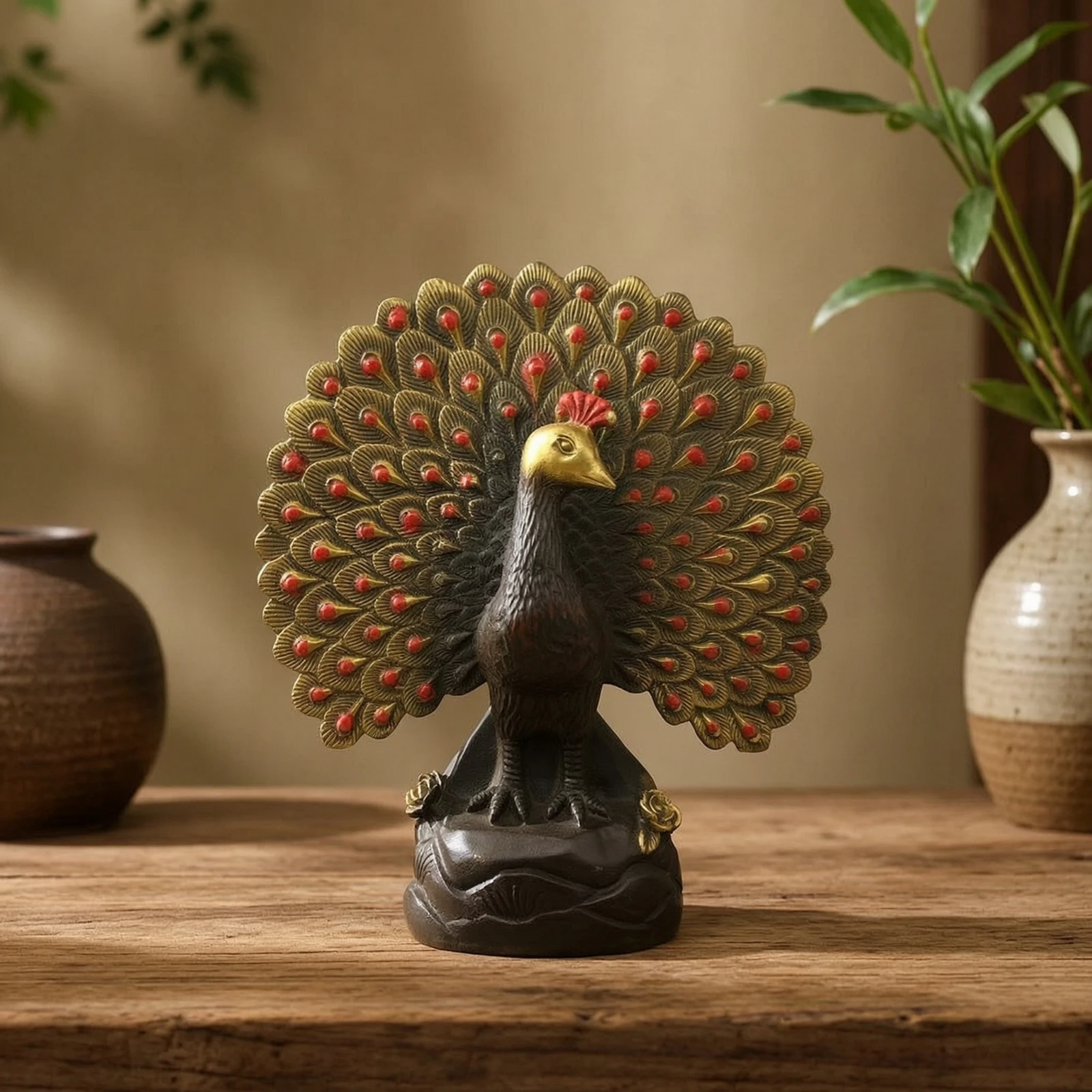 Peacock Figurine Antique Style Peacock Statue Bird Figurine Sculpted Ornament Elegant for Collectors, Desk, Office - view 6