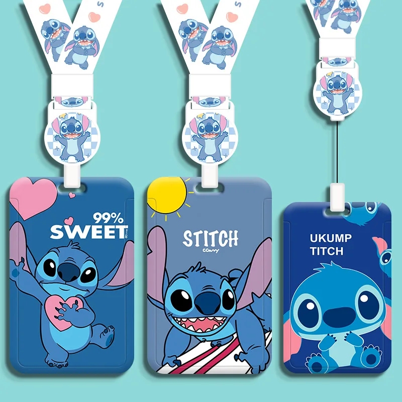 Lanière porte-cartes Disney Stitch pour médecins, infirmières, étudiants, sangle de cou rétractable avec étui d'identité pour le travail du Campus et du métro