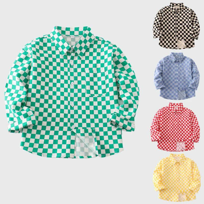 Teens Kids Plaid Shirt Long-Sleeve Lightweight Stylish Casual Blouse for Boys Spring Autumn Versatile Outerwear Child Clothes