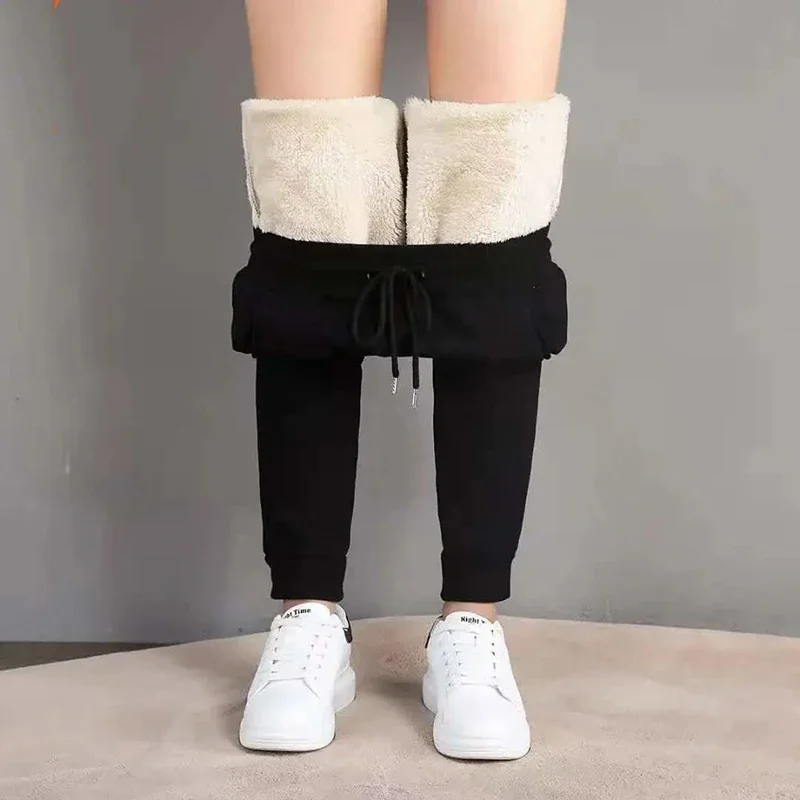 Winter Thicken Plush Pants for Women Casual Solid Color Warm Sweatpants Woman Elastic Sports Fleece Trousers Female