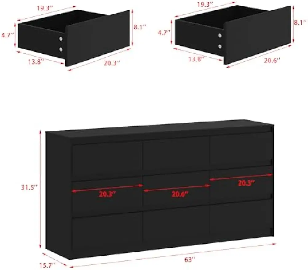 [سعر مخفض! ] خزانة ذات 9 أدراج لغرفة النوم مع أدراج عميقة وخزائن خشبية كبيرة الحجم وخزانة ذات أدراج بدون مقبض، عصرية