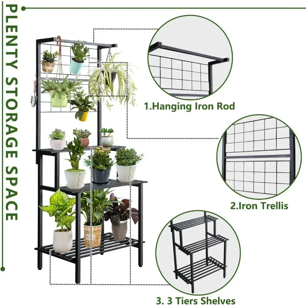 Metal Plant Rack Organizador de vaso de flores Prateleira ao ar livre para várias plantas Alto suporte de planta alta capacidade de carga