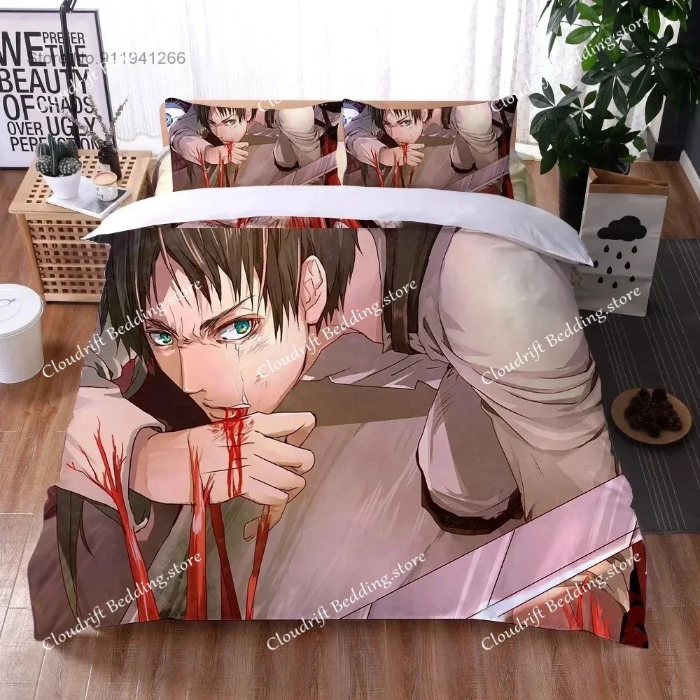 2024 Anime Attack On Titan Custom Duvet Cover Cartoon 3D Print Boys Bedroom Decor Gifts Quilt Cover Pillowcase Bedding Set 4