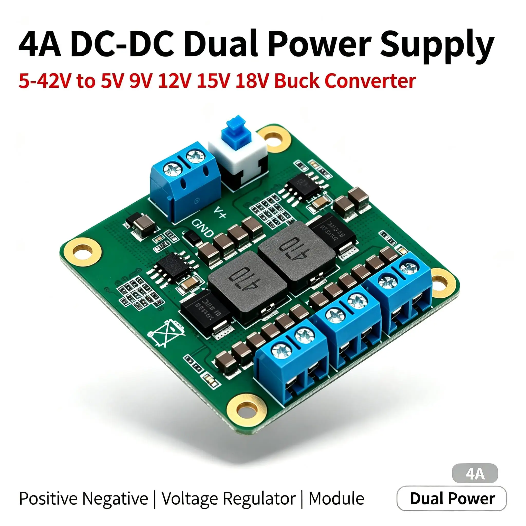 DYKB 4A DC-DC Positive Negative Dual Power Supply Buck Converter Voltage Regulator Module Board Down 5-42V TO 5V 9V 12V 15V 18V
