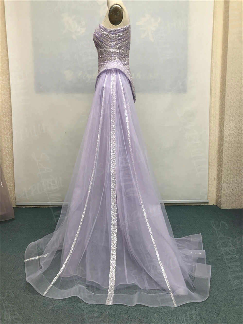 Factory Real Images Beads Sequined Evening Dress Sexy Illusion Party Prom Dress Heavy Handmade One Shoulder Luxury Exquisite