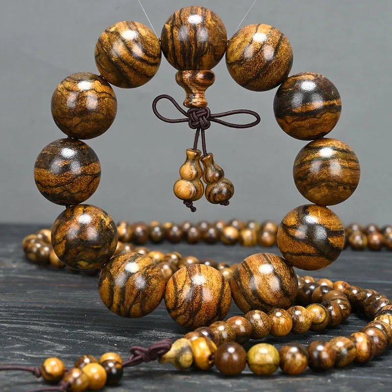 

Hua Qinan bracelet incense wood tiger stripe small hole Buddha beads amulet 20/25mm lovers high-grade handstring rosary blessing