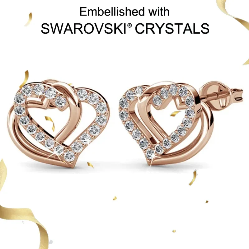 

Daisini серьги-гвоздики в форме сердца из стерлингового серебра 925 пробы с кристаллами Сваровски для женщин и девочек, милые ювелирные изделия для пирсинга ушей