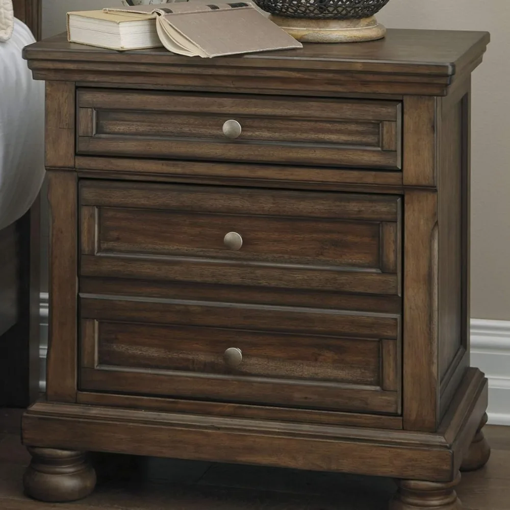 

Flynnter Traditional 2 Drawer Nightstand with Hidden Pull-Out Tray, 30" Tall, Tobacco Brown，18 D x 29 W x 30 H inches