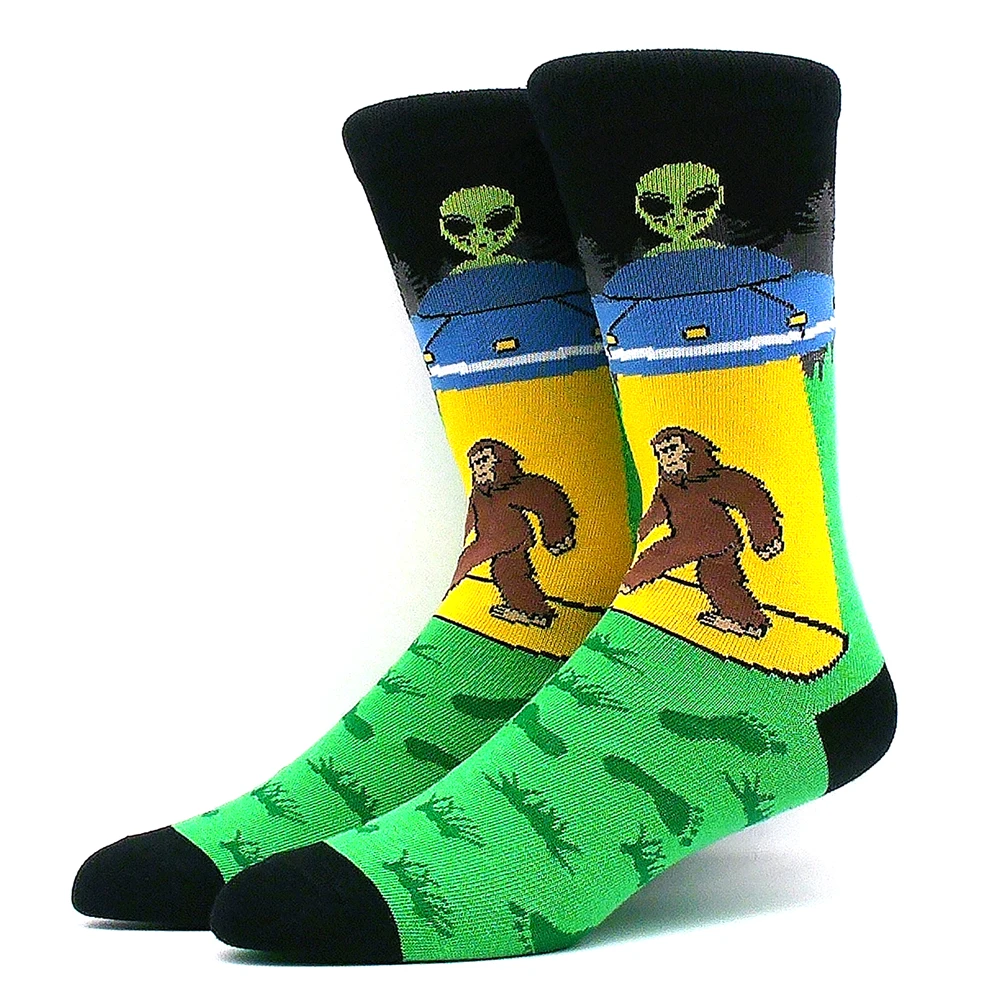 Cotton Happy Funny Socks Men Alien Planet Shark Crazy Design Sokken Unisex Novelty Dinosaur Crew Skateboard Calcetines Hombre