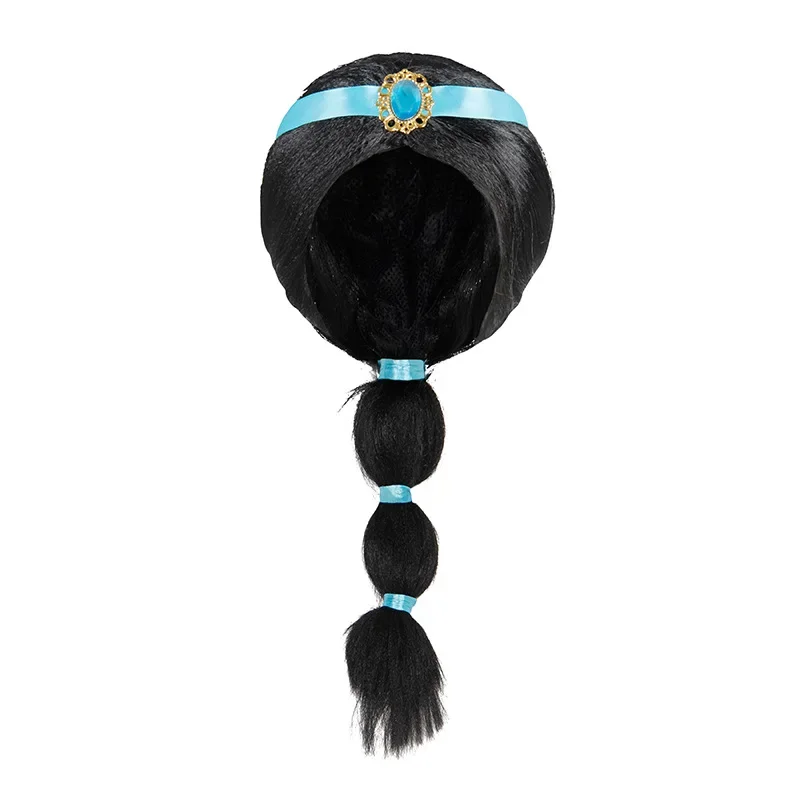 Aladdin\'s Lamp Halloween Girls Princess Jasmine Hair Black Long Wig Fancy Kids Women Wig Disguise Child Cosplay Unicorn Wig