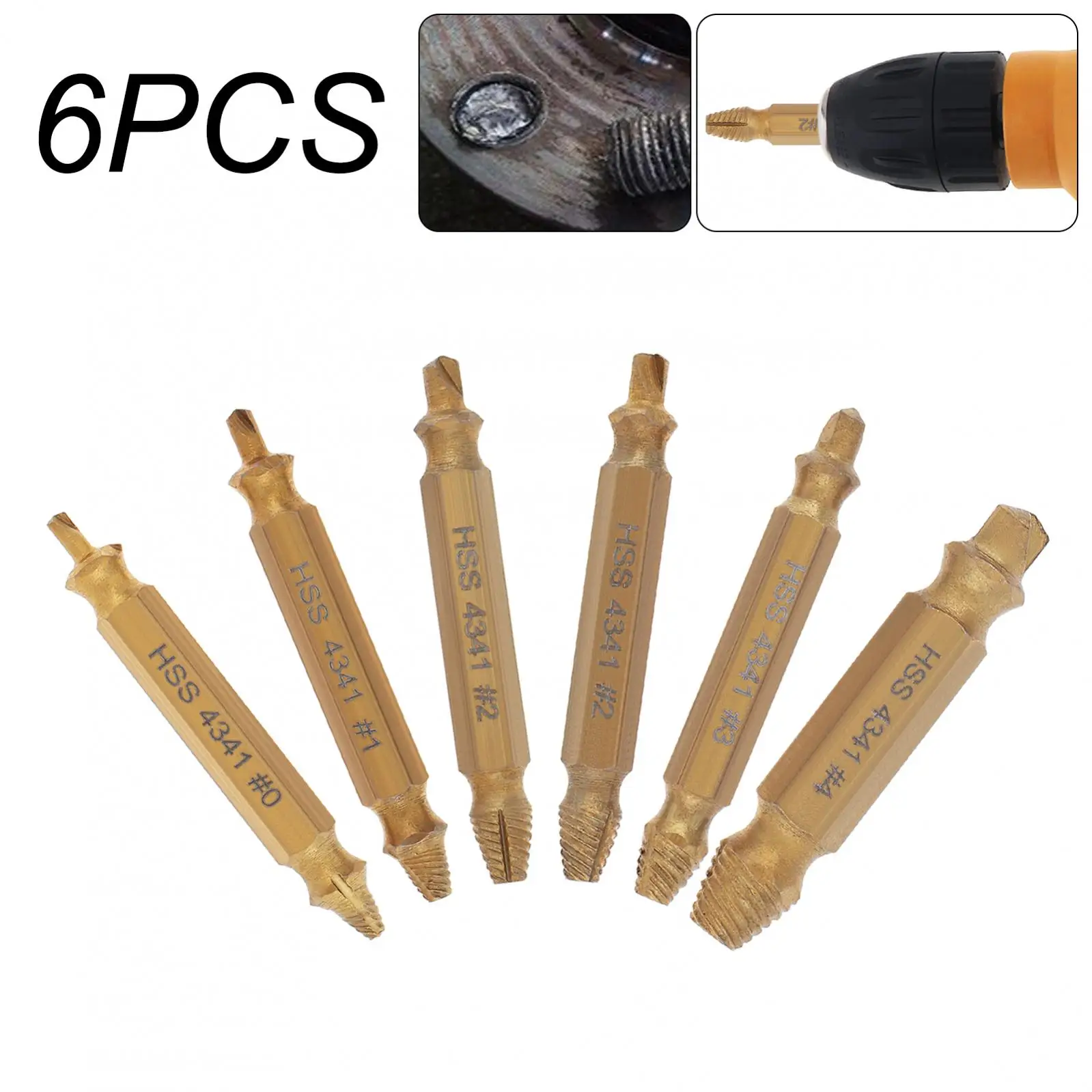 6pcs Damaged Screw Extractor Kit HSS 4341 High Speed Steel Broken Screw Remover Tool for Screws Nuts Bolts