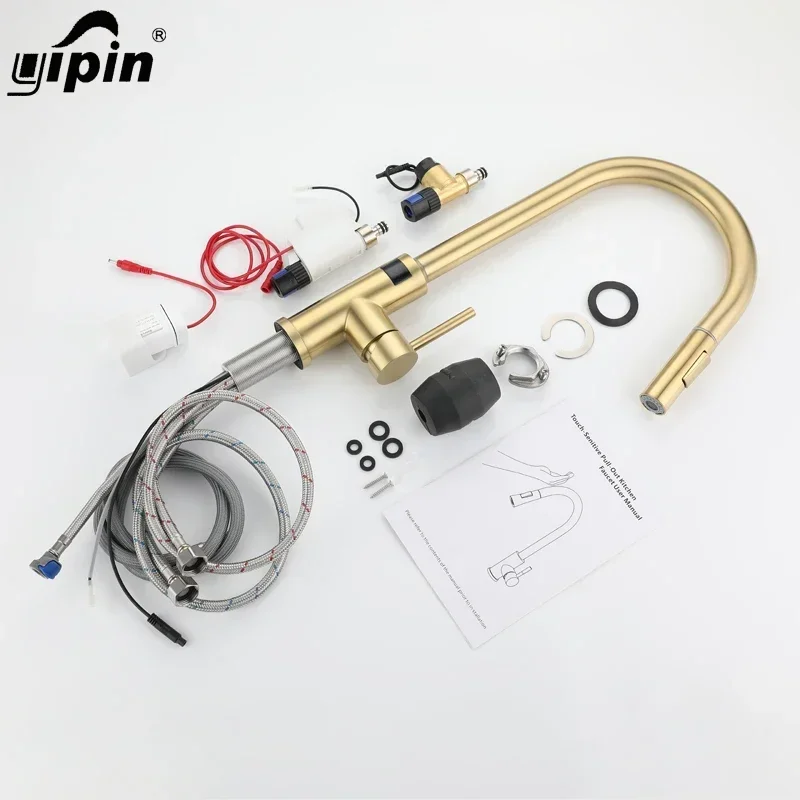 003 Kitchen Faucets Full Out, Digital Sink Faucet Sensor 3 Way Brass Luxury Black White,pull Down