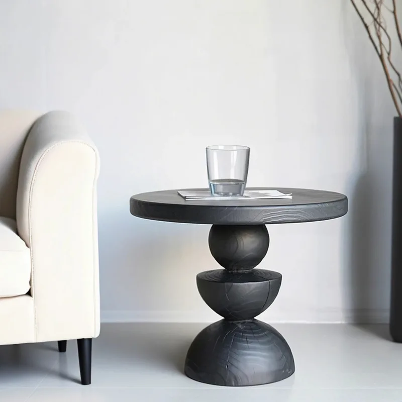 Retro black solid wood coffee table living room sofa side balcony tea table hotel homestay leisure negotiation table log