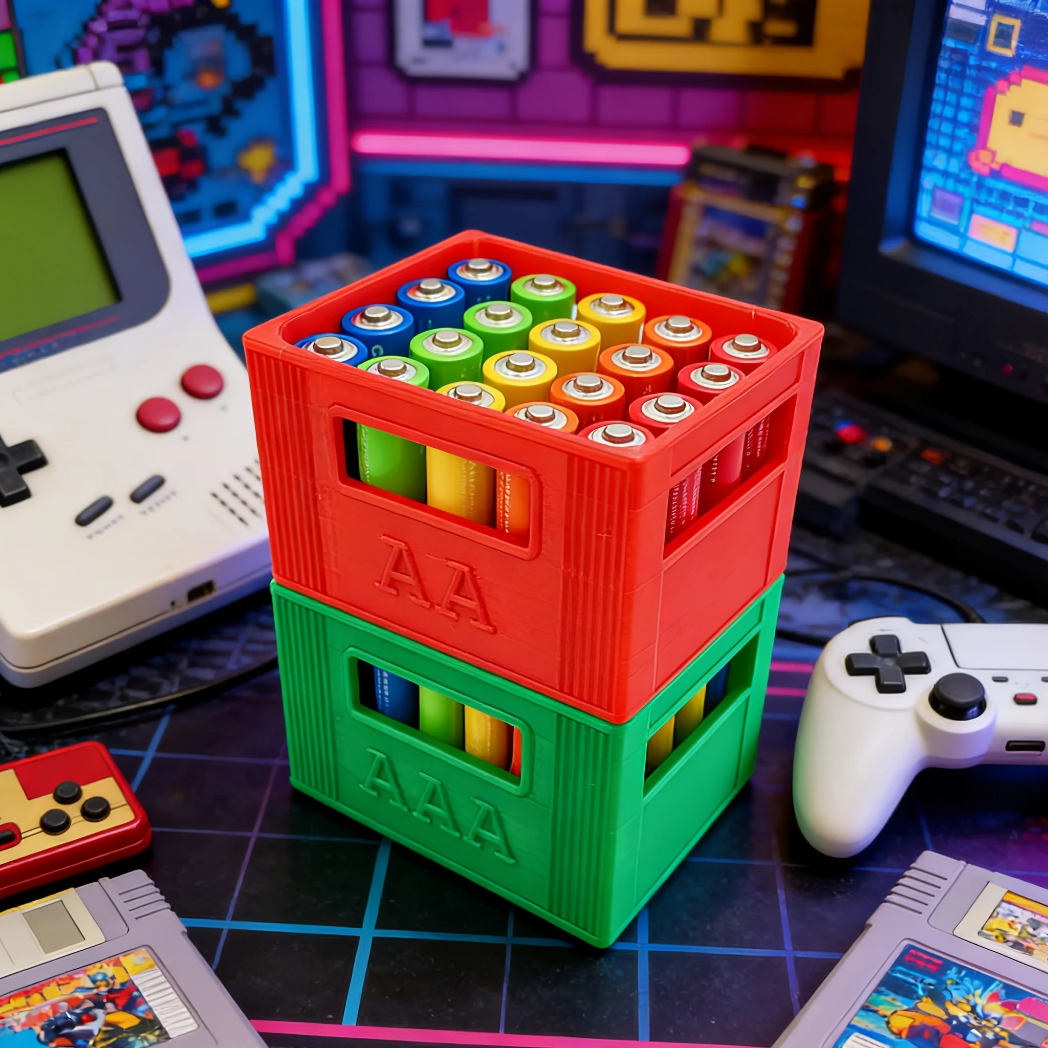 

3D Printed Battery Holder for AA and AAA Batteries, PLA Material, Multiple Colors Available, Moisture-Proof and Dustproof