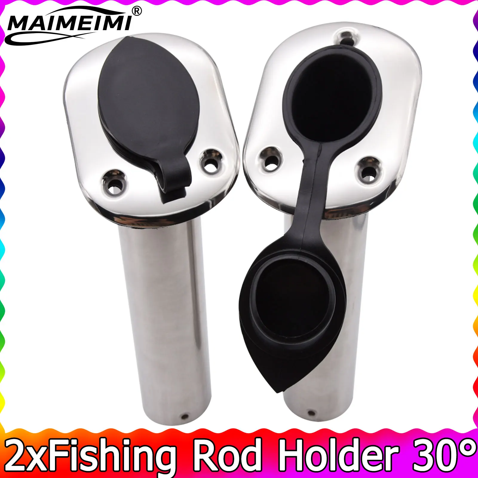 

2 шт., 30 градусов, держатель для удочки на лодке, держатель для удочки из нержавеющей стали, заподлицо с черной крышкой из ПВХ и вкладышем для удочки на лодке
