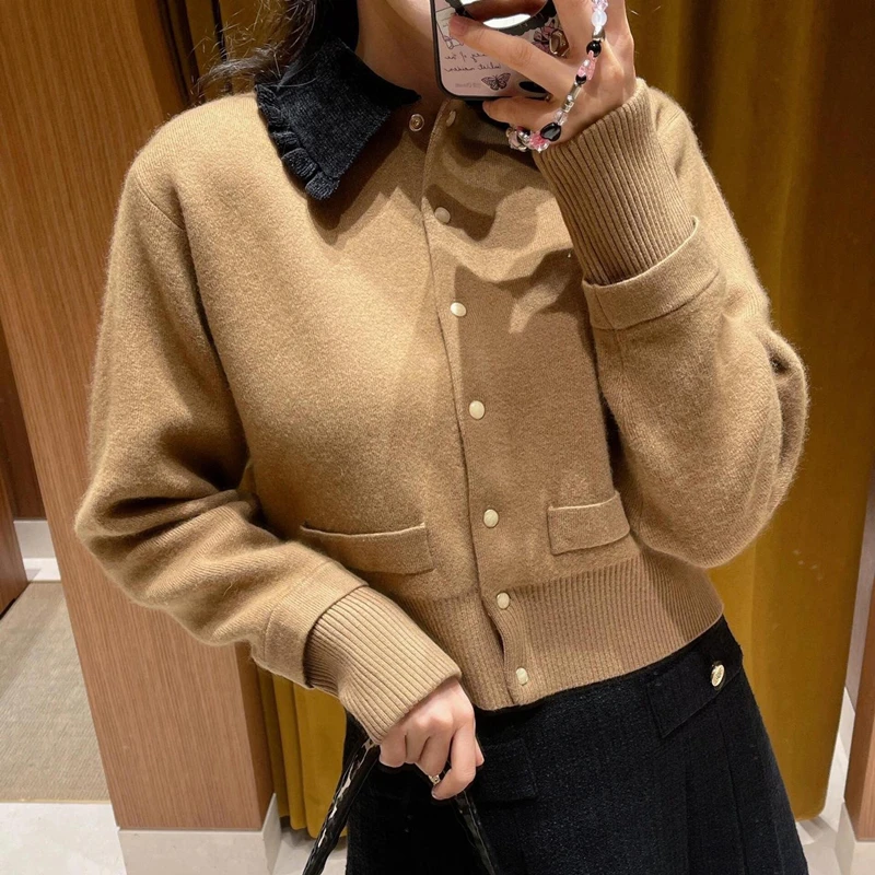 2024 Autumn/Winter New Turn-Down Collor Single Breasted Knitted Women Cardigan Coat