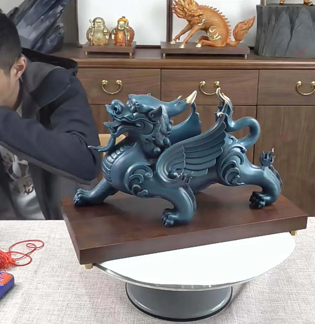 America Europe ASIA TOP GOOD LUCK Recruit wealth Royal Dragon PI XIU mascot brass statue wood base HOME company business