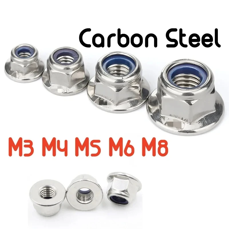 

M3 M4 M5 M6 M8 Carbon Steel White Zinc Galvanized Flange Nylon Lock Nut Nickel Plated Screw Cap Nut With Washer 10-20pcs
