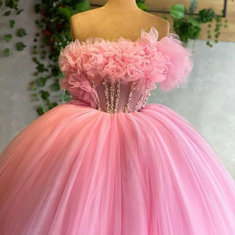 Abito da ballo rosa con spalle scoperte abiti Quinceanera Sweet 16 Illusion corpetto Vestidos De 15 Anos abiti da festa di compleanno principessa