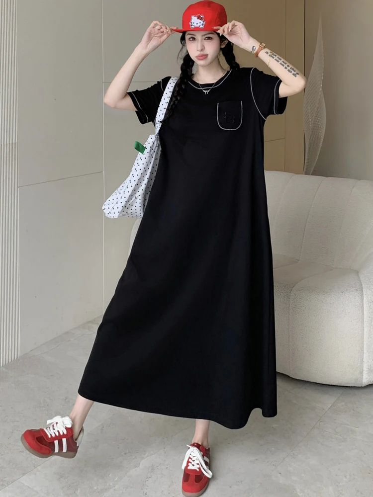 NYFS 女性のサマードレスルーズプラスサイズファッション半袖小さなポケット Tシャツロングドレスローブエテファムエルビス 2025 新しい