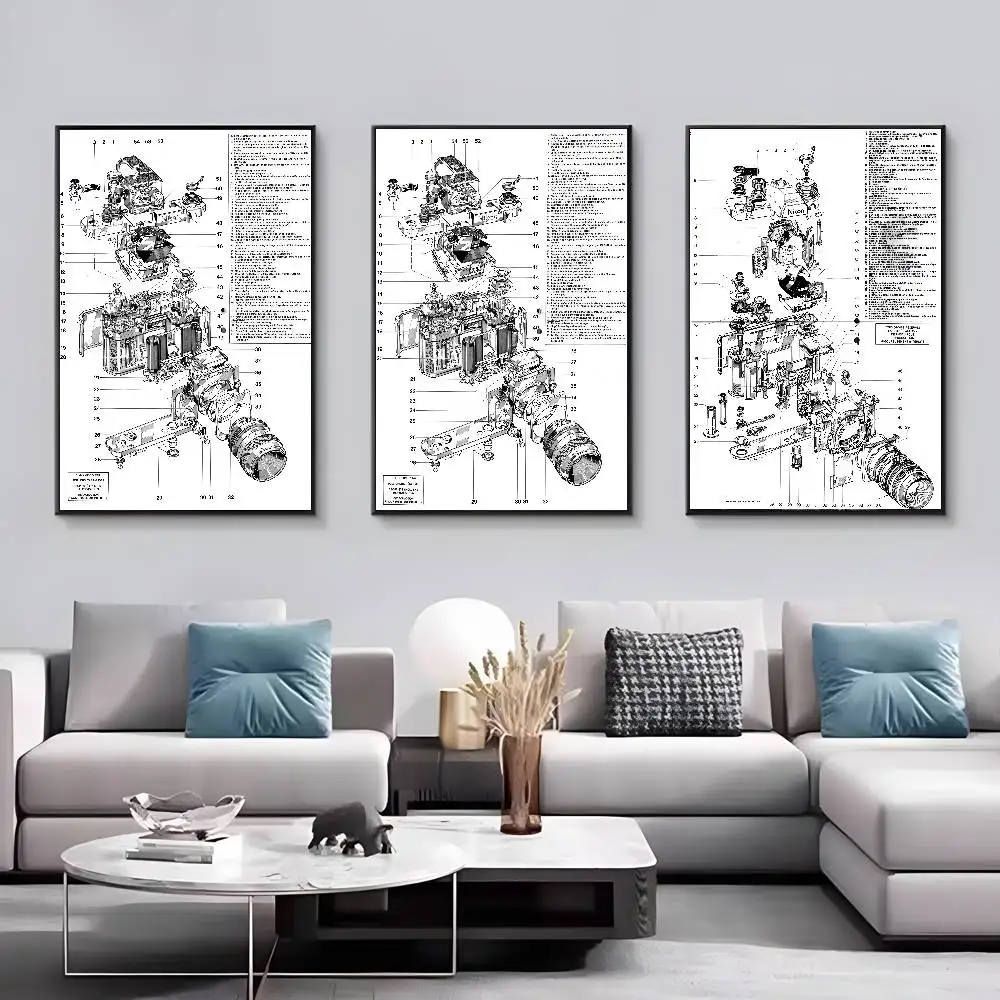 الرجعية كاميرا مخطط صور جدار الفن قماش HD الجمالية ورق طباعة جدار الفن لغرفة المعيشة بار ديكور المنزل الموضة #3