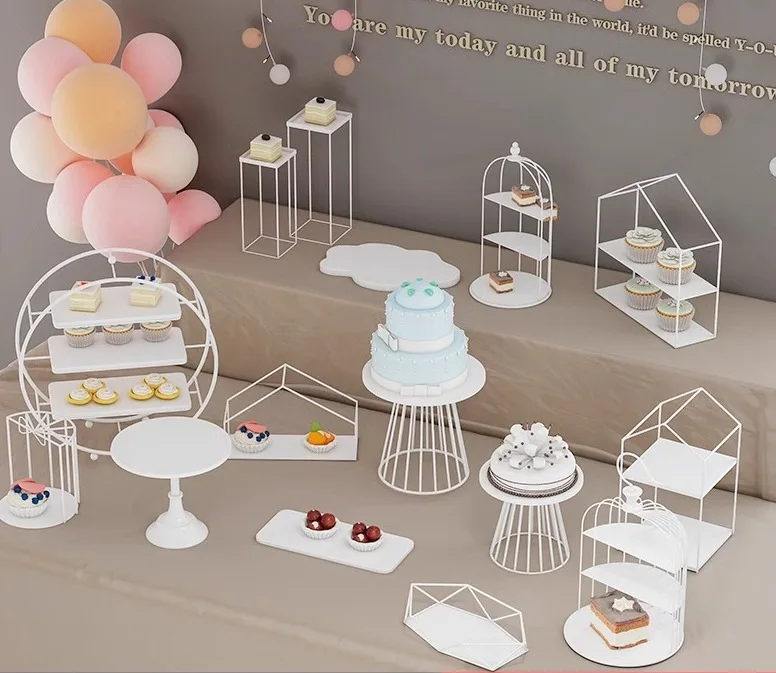 

Suitable for wedding white dessert rack outdoor wedding cake rack set pastry ornament cake afternoon tea snack rack tray