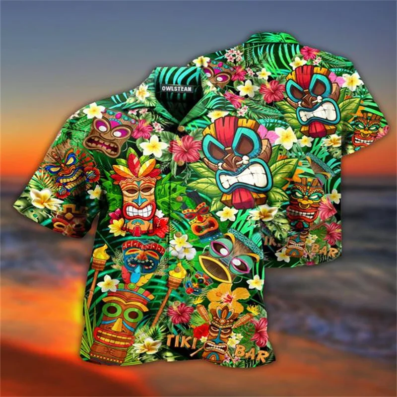 Loose Breathable 3d Print Trendy Cool Fashion Hawaiian Shirts Beach Party Tops Short Sleeves Summer  for Men's