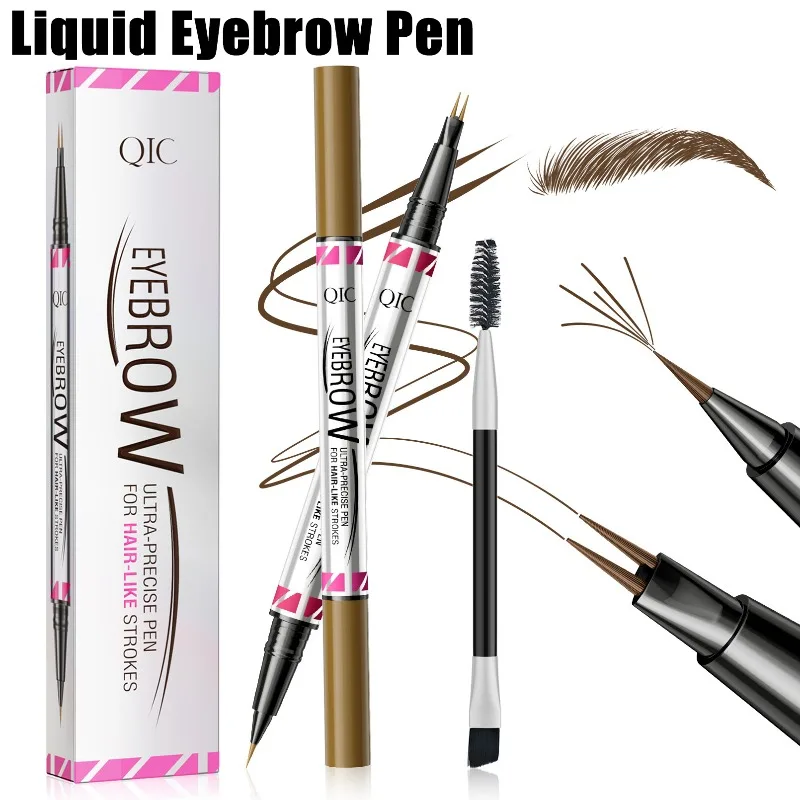 Two-Pronged Curved Eyebrow Pencil With Spoolie Brush Waterproof Long-lasting Natural Wild Brow Sleeper Silkworm Eyeliner 1pcs
