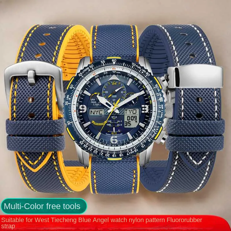 For Citizen Blue angel second Three generation AT8020 JY8020 8078 nylon fluoro rubber silicone watchband 22M 23MM  watch starp